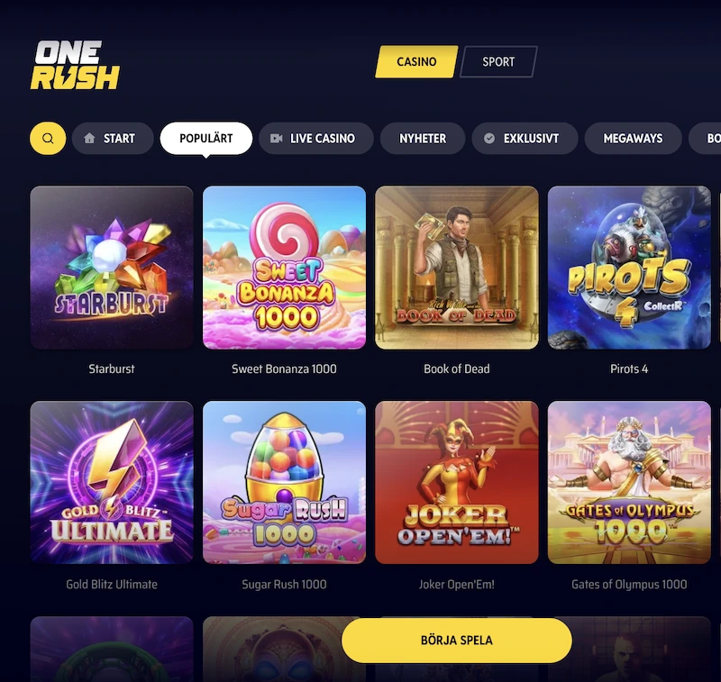 OneRush casino RTP test