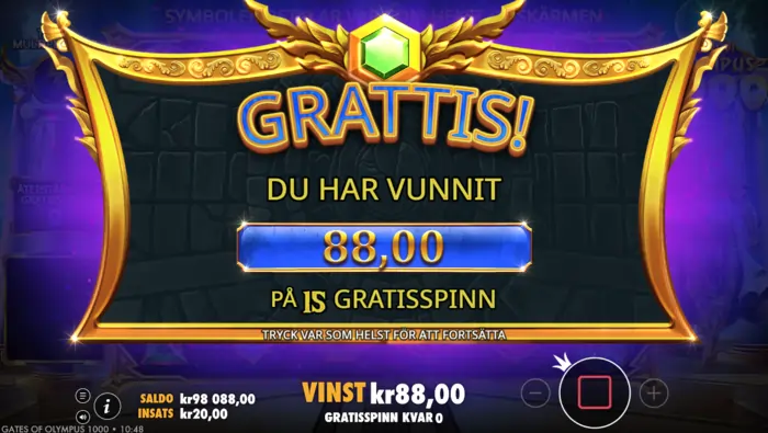 free spins vinst