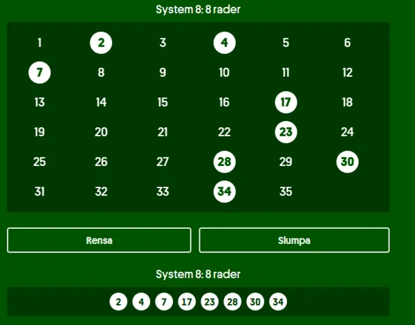 Lotto systemspel med 8 rader