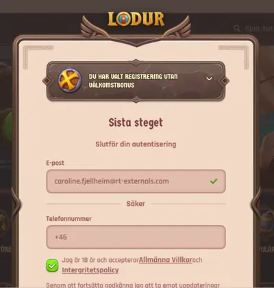 registrering lodur casino