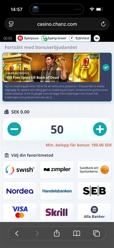 Chanz casino insattningssida