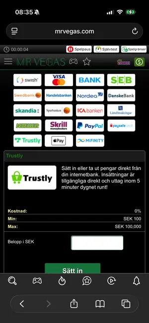 Mr Vegas insattningsmetoder