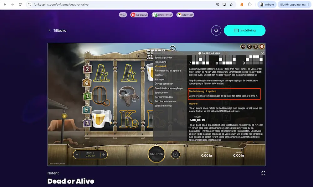 Dead or Alive RTP: 94,03 %