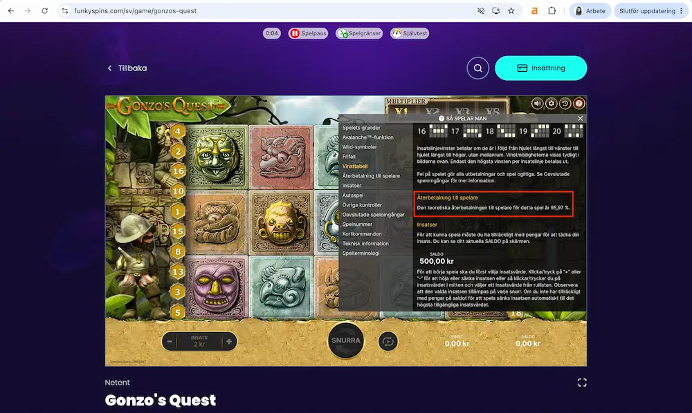 Gonzo’s Quest RTP: 95,97 %