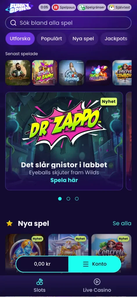 Skärmdump: Vi testar Funky Spins mobilcasino.