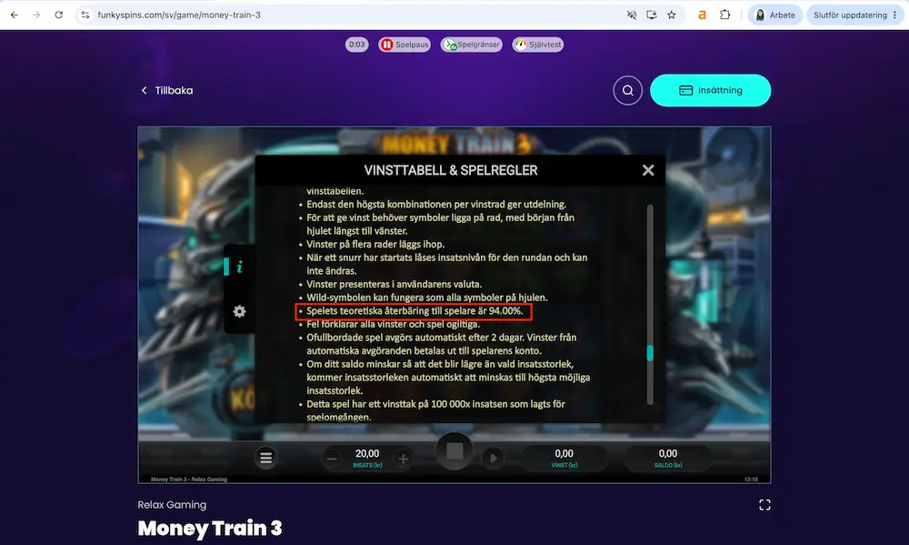 Money Train 3 RTP: 94 %