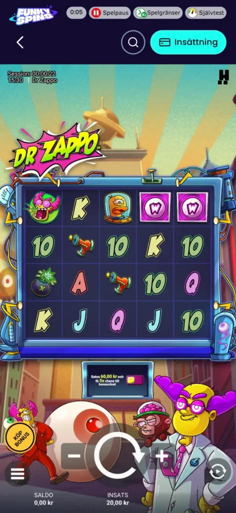 Skärmdump: Vi testar ett spel i mobilen hos Funky Spins.