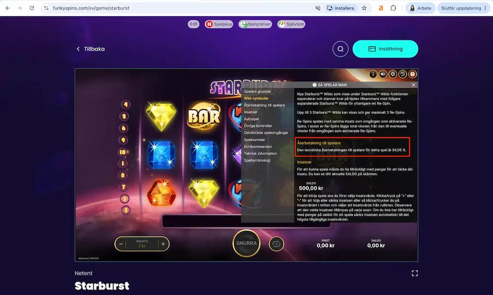 Starburst RTP: 94,05 %