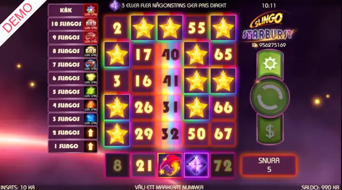 Slingo Starburst valj nummer