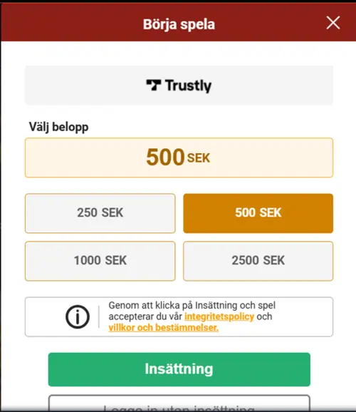 Insattning Mega Fortune Casino