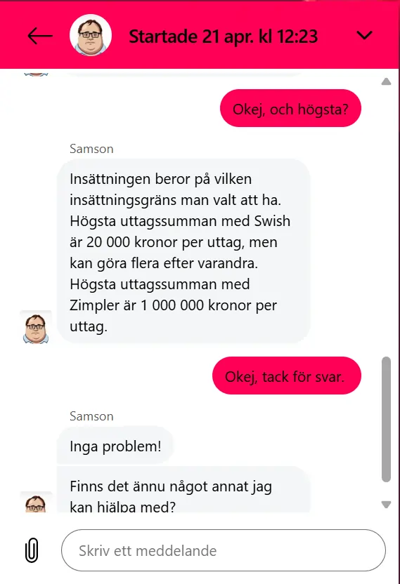 Test live chatt snurr casino