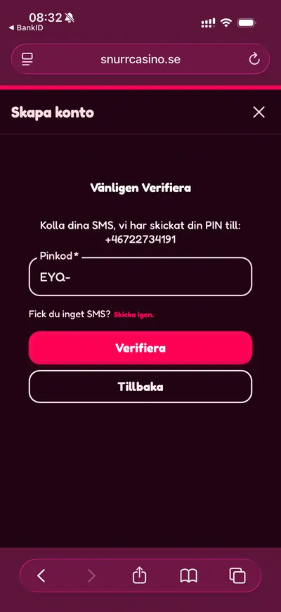 Snurr casino registrering