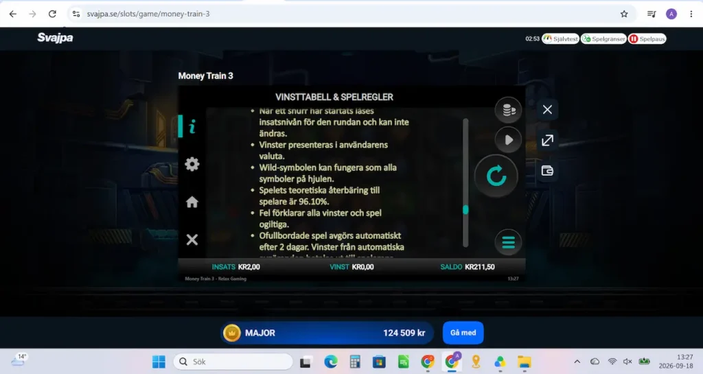 Vi kontrollerar RTP:n i Money Train 3 hos Svajpa Casino