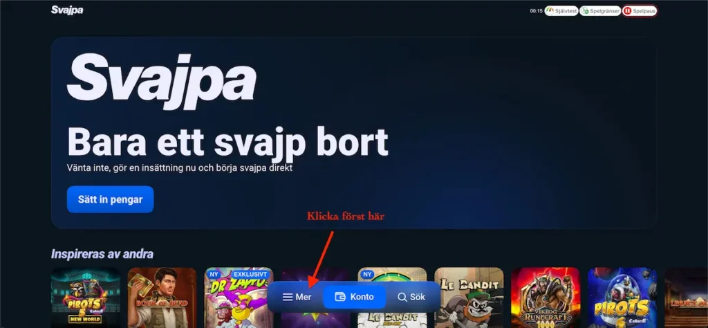 Hur du navigerar till casinolobbyn hos Svajpa Casino