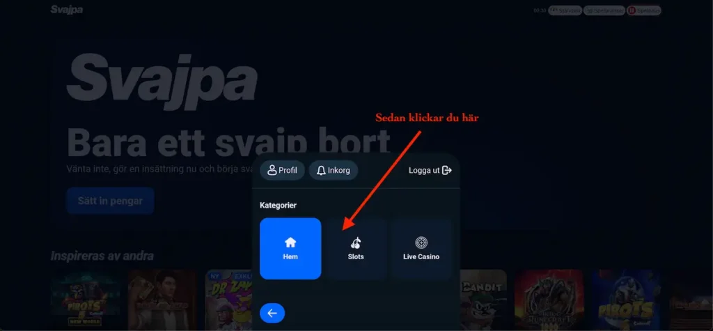 Hur du navigerar till casinolobbyn hos Svajpa Casino