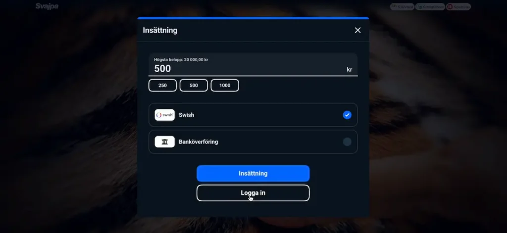 Svajpa Casino registrering steg 2