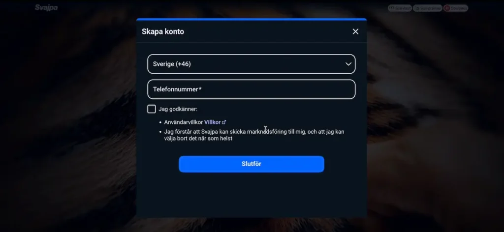 Svajpa Casino registrering steg 4