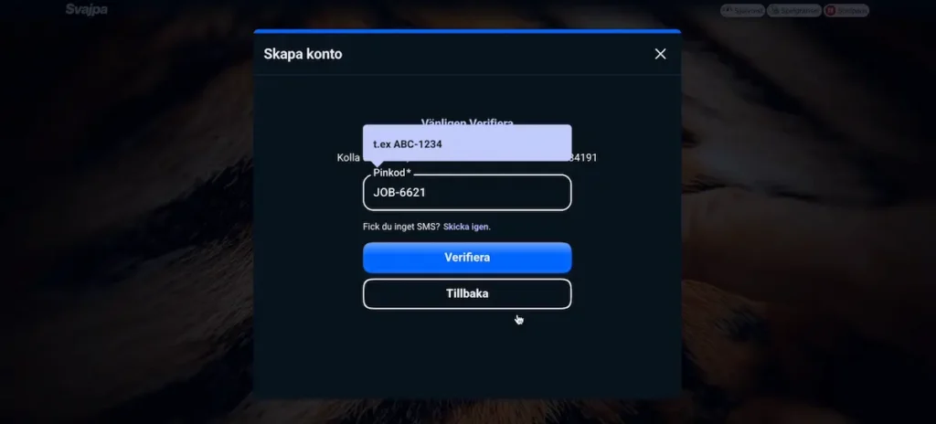 Svajpa Casino registrering steg 5