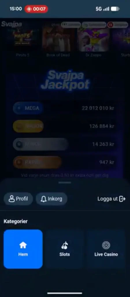 Test av Svajpa mobilcasino