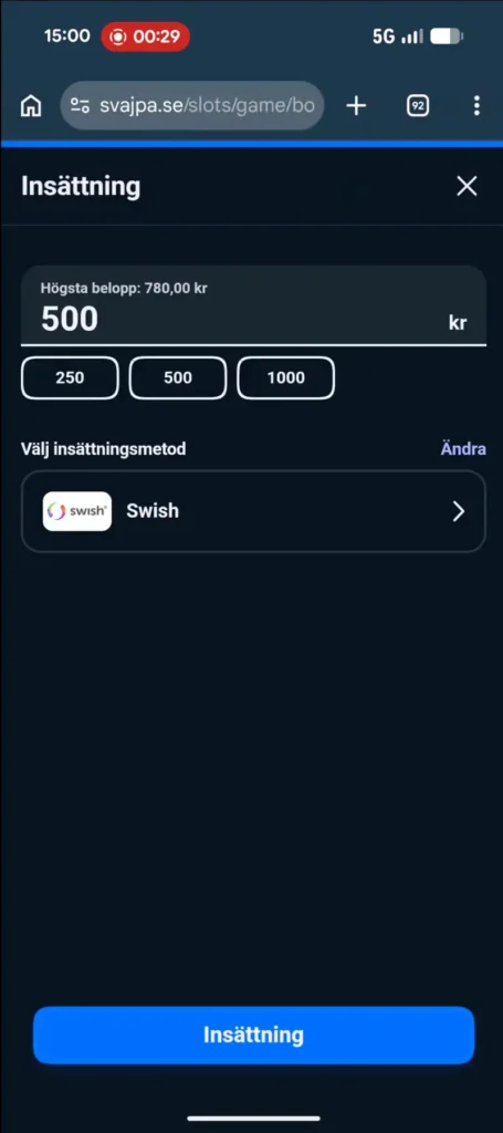Test av Svajpa mobilcasino