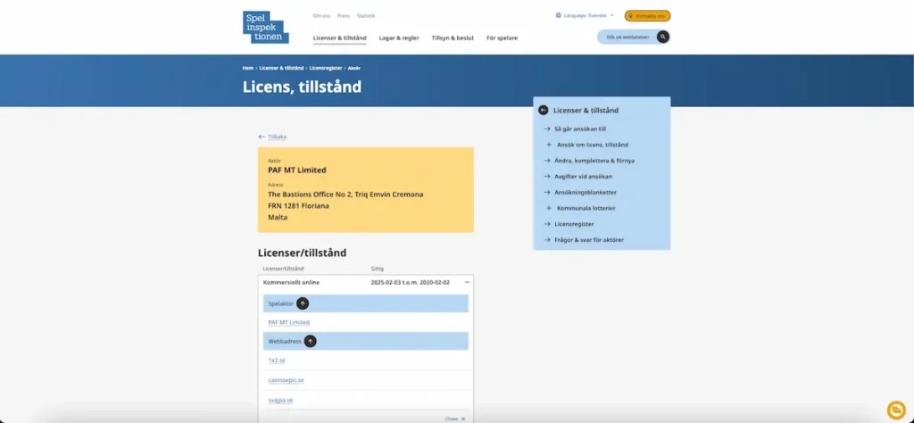 Svajpa licens kontrollerad hos Spelinspektionen
