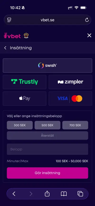 Vbet casino insattning