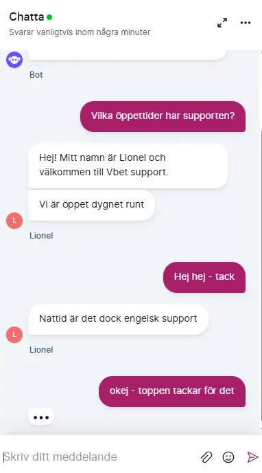 Test live chatt Vbet