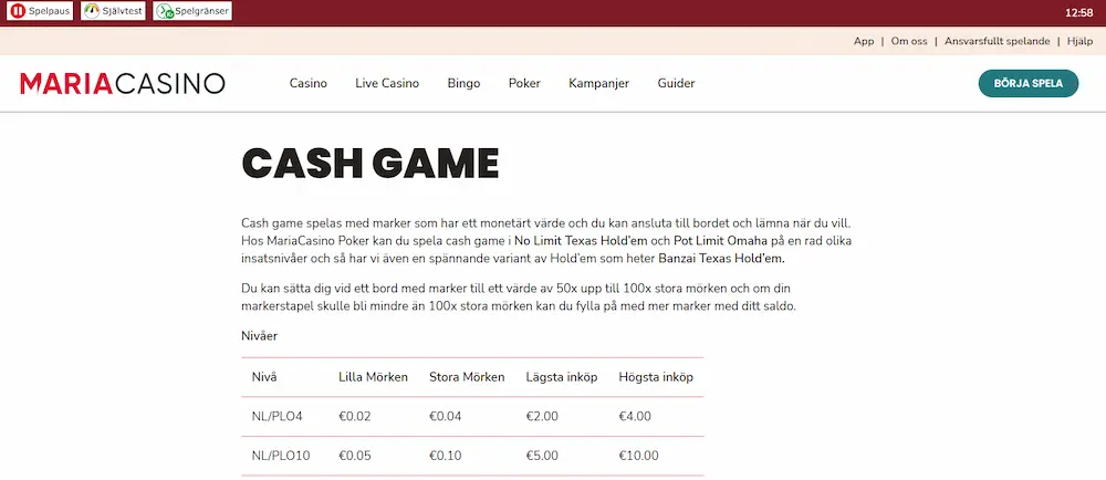 Maria casino poker cash games