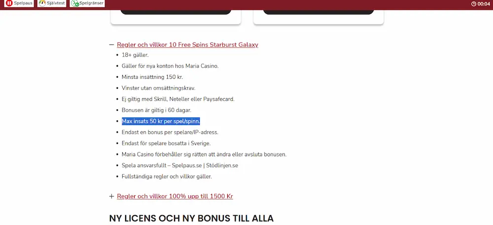 maria bonus regler o villkor