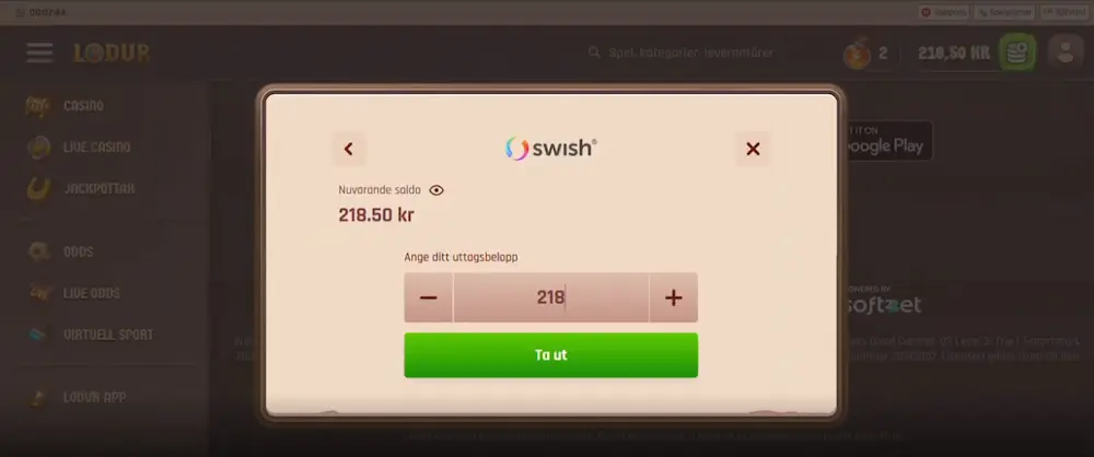 Swish uttag Lodur begart