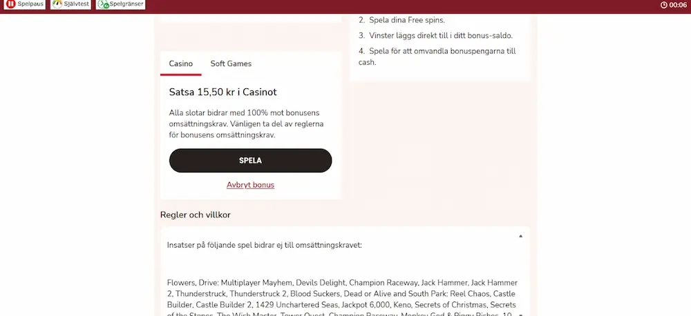 Regler o villkor maria bonus