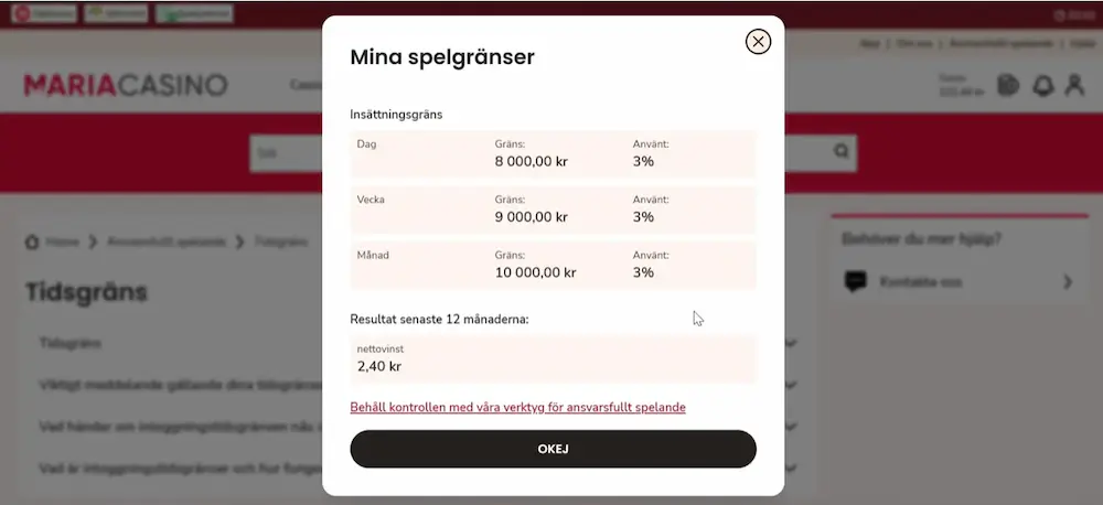 Test ansvarsfullt spelande Maria
