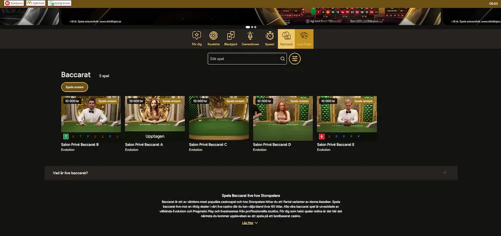 Baccarat Storspelare filter