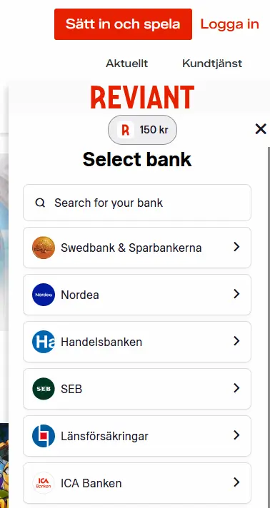 Reviant insattning valj bank