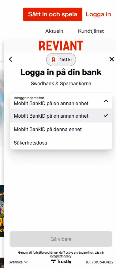 Reviant insattning via bankdosa