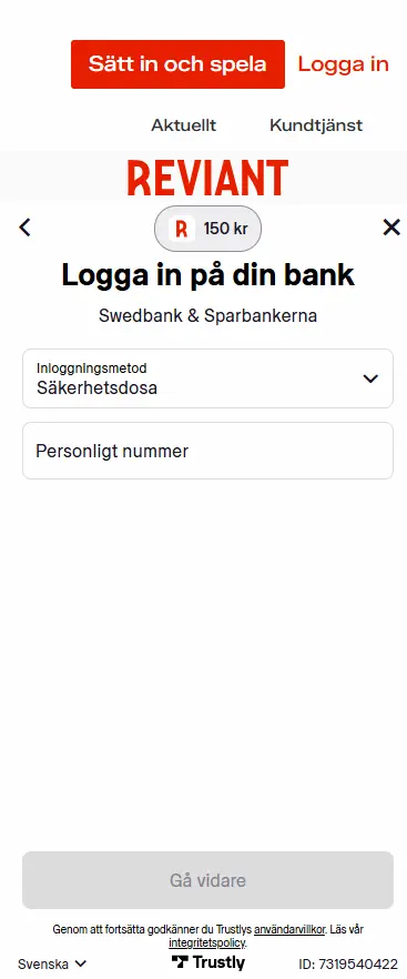 Reviant insattning bankdosa personnummer