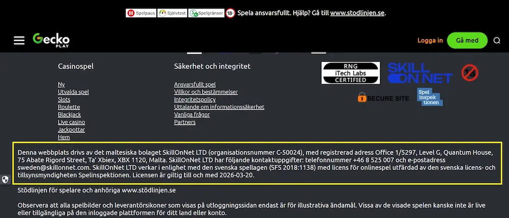 Licensuppgifter Geckoplay