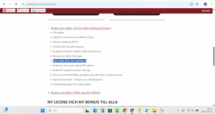 Maria Casino villkor bonus