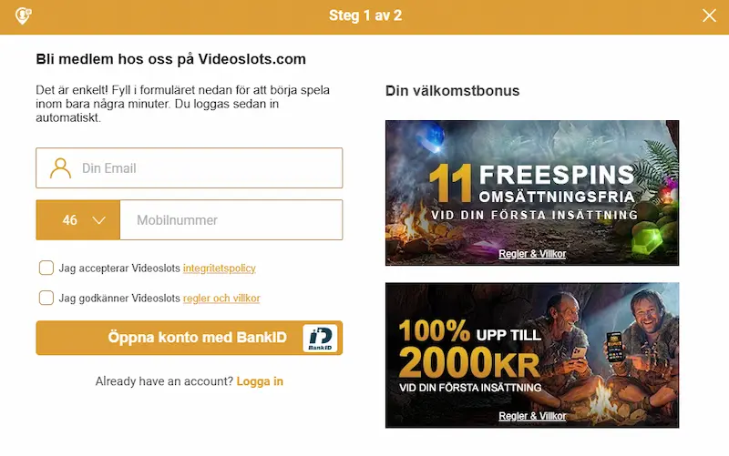 Videoslots registrering e-post