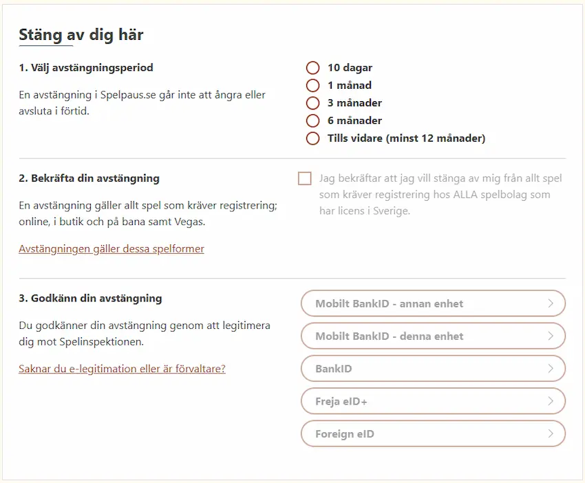 Spelpaus.se stanga konto