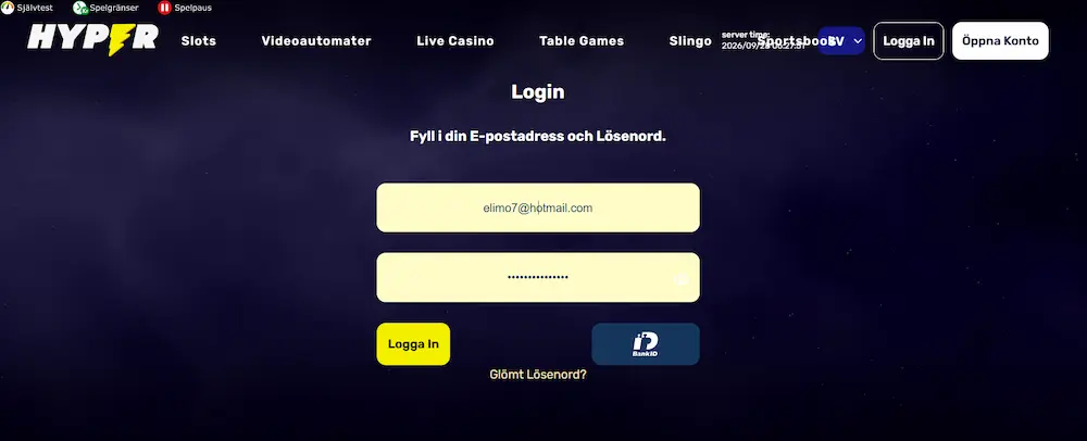 Hyper Casino mail inloggning