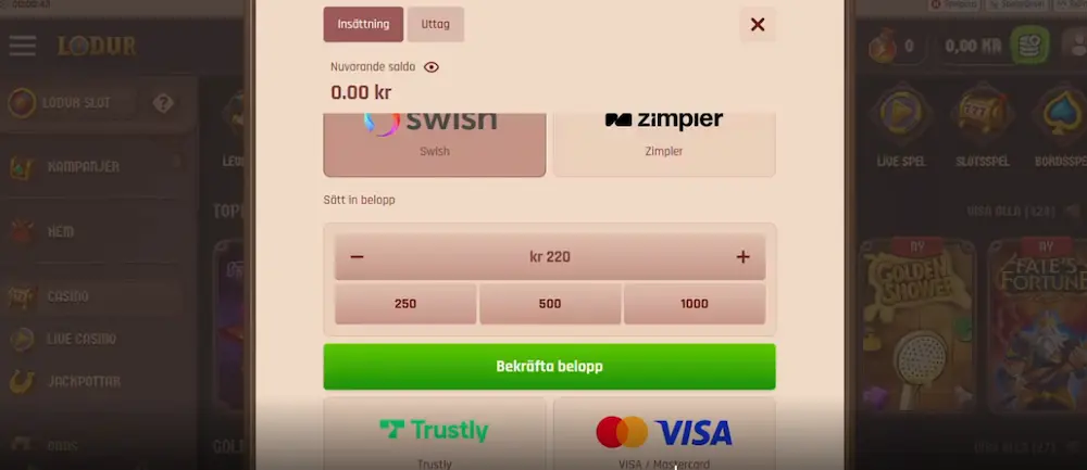 Insattning test Lodur Casino