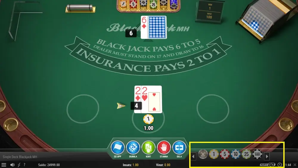 Blackjack MH - lag insats