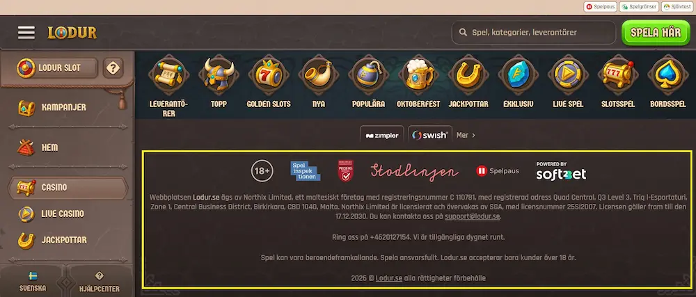 Spelllicens info Lodur Casin