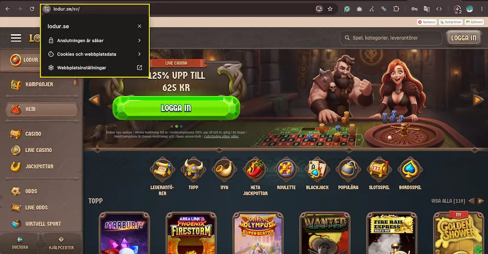 Saker anslutning Lodur casino
