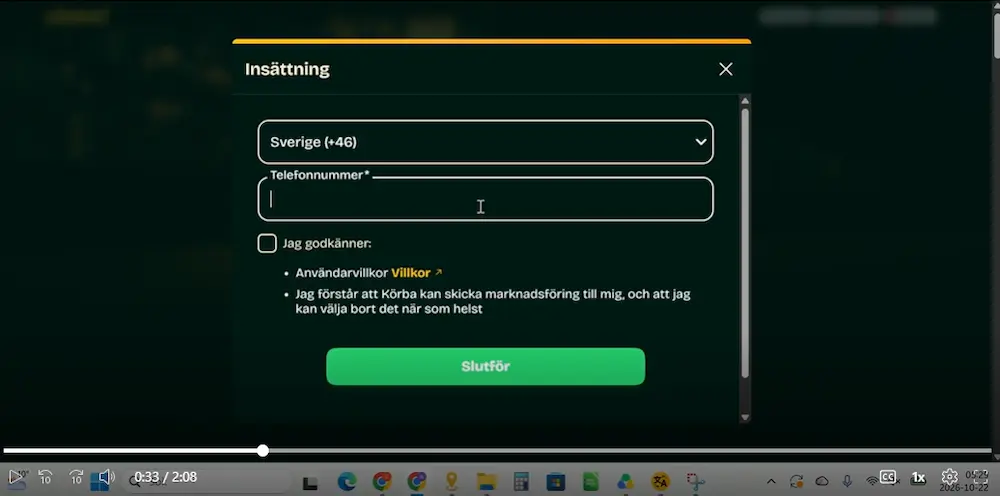 Registrering uppgifter Korba Casino