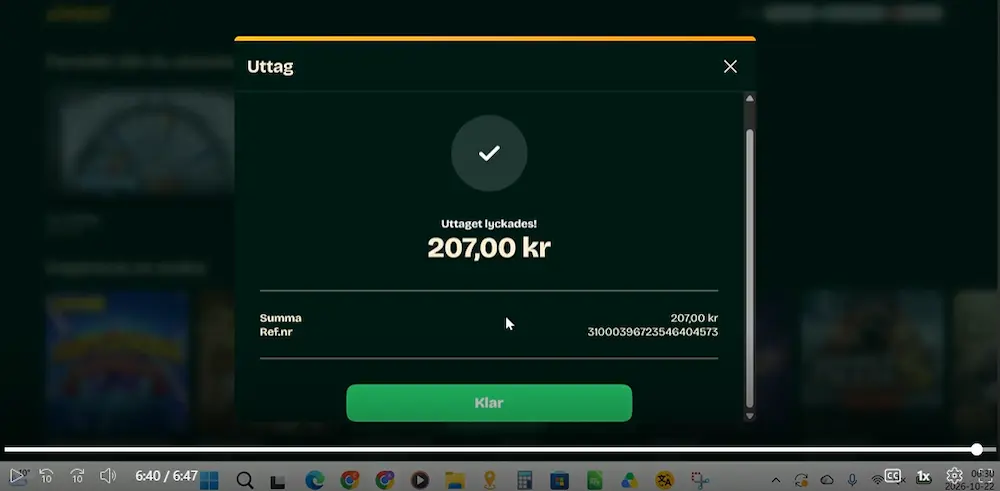 Bekraftat uttag Korba Casino