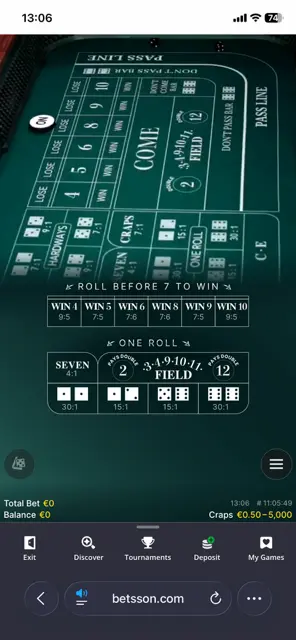 Live Craps mobilen - Betsson