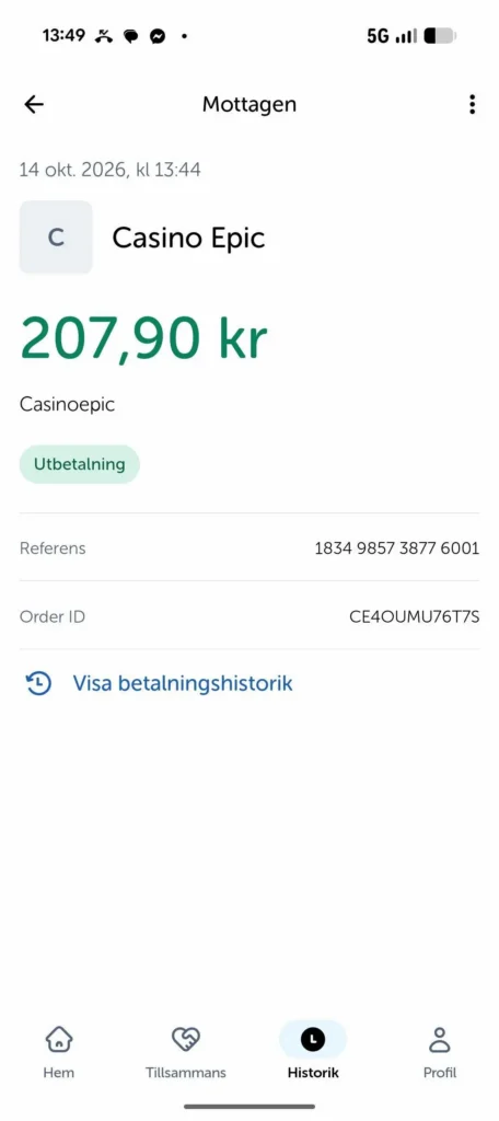 Kvitto uttag 207.90 casino epic