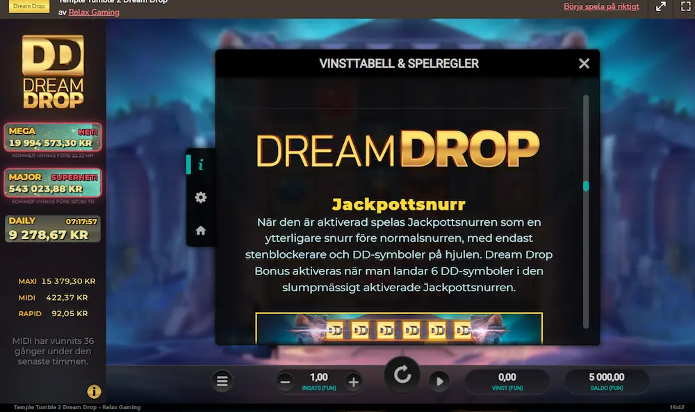 Dream drop jackpott snurr regler